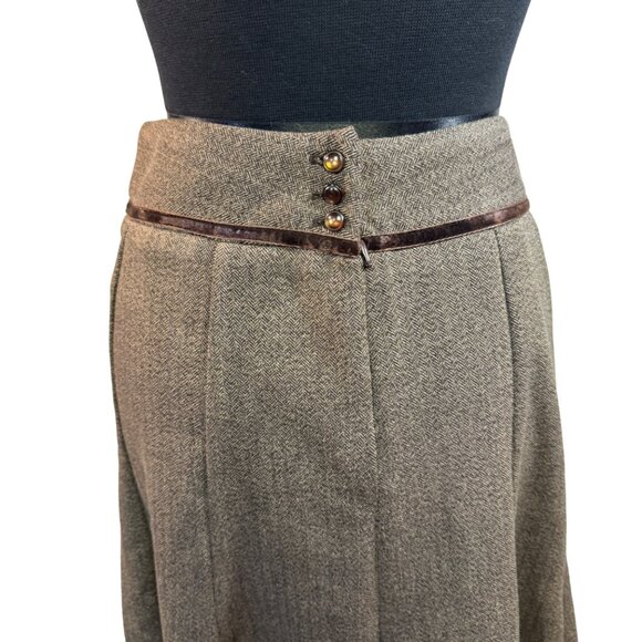 Tracy Evans Brown Herringbone Skirt With Lace Trim & Button Details Size 9 - Picture 3 of 7
